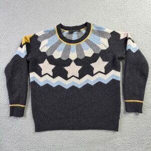 360 Cashmere Inga Star Intarsia Crewneck Sweater Charcoal Grey Womens M